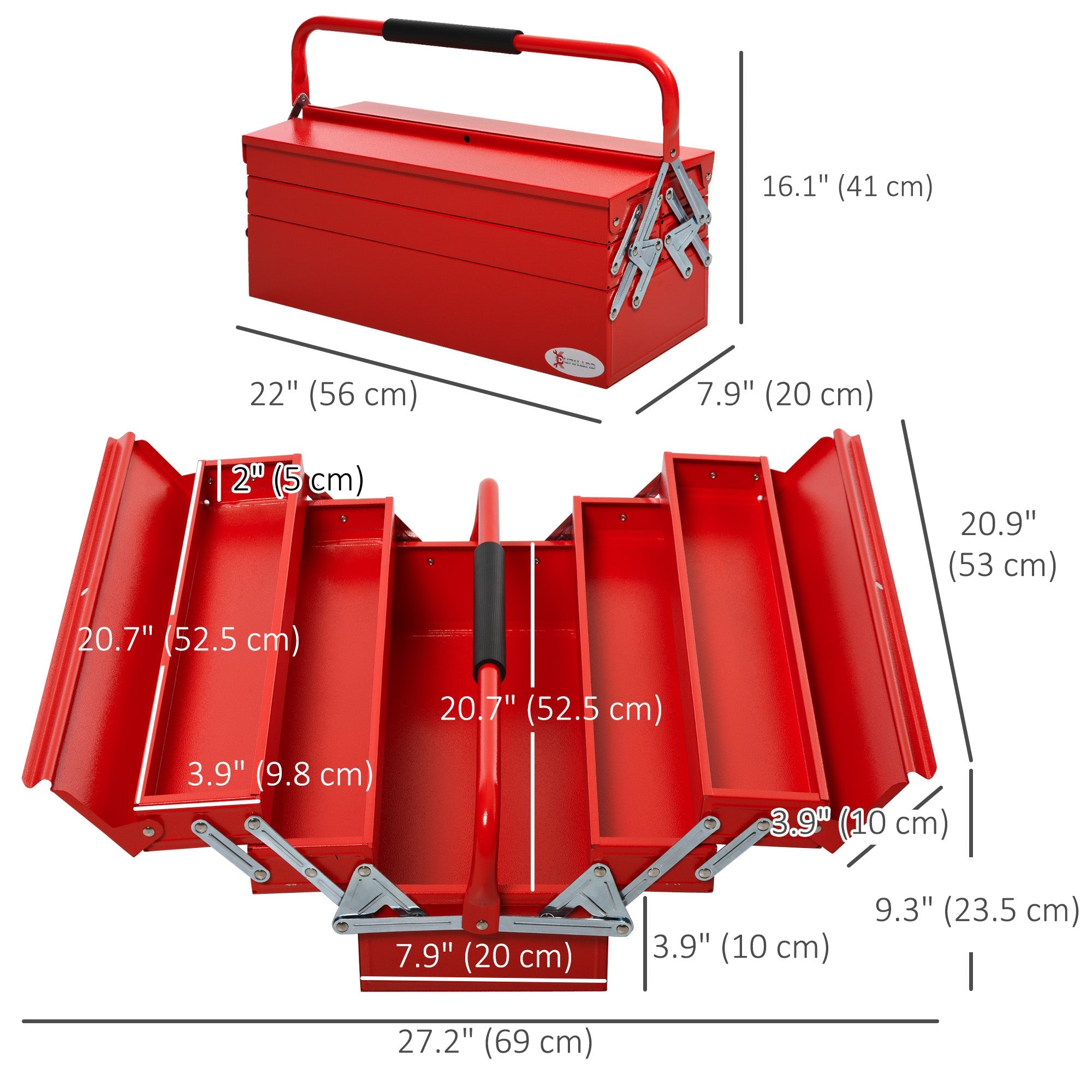 DURHAND Portable Powerhouse: 5-Tray Cantilever Steel Tool Chest Cabinet for Workshop Garage, Red