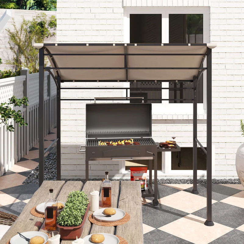 7' x 5' BBQ Grill Gazebo Tent, Garden Grill Canopy with Steel Frame and Hooks, Outdoor Sun Shade, Khaki
