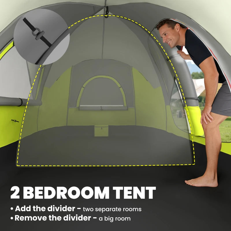 Camping Tent for 6-8 Man with 2000mm Waterproof Rainfly and Carry Bag for Fishing Hiking Festival, Green