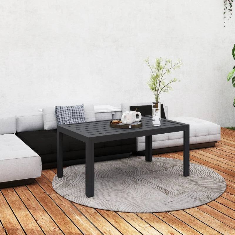 Outdoor Coffee Table, Rectangular Patio Table with Steel Frame and Slat Tabletop for Garden, Balcony, Grey