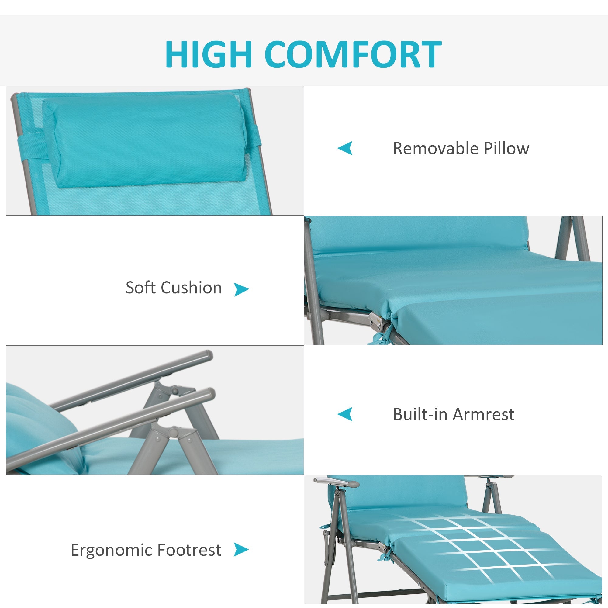 Outsunny Folding Chaise Lounge Outdoor Adjustable Recliner Chair Comfortable Blue Relaxation