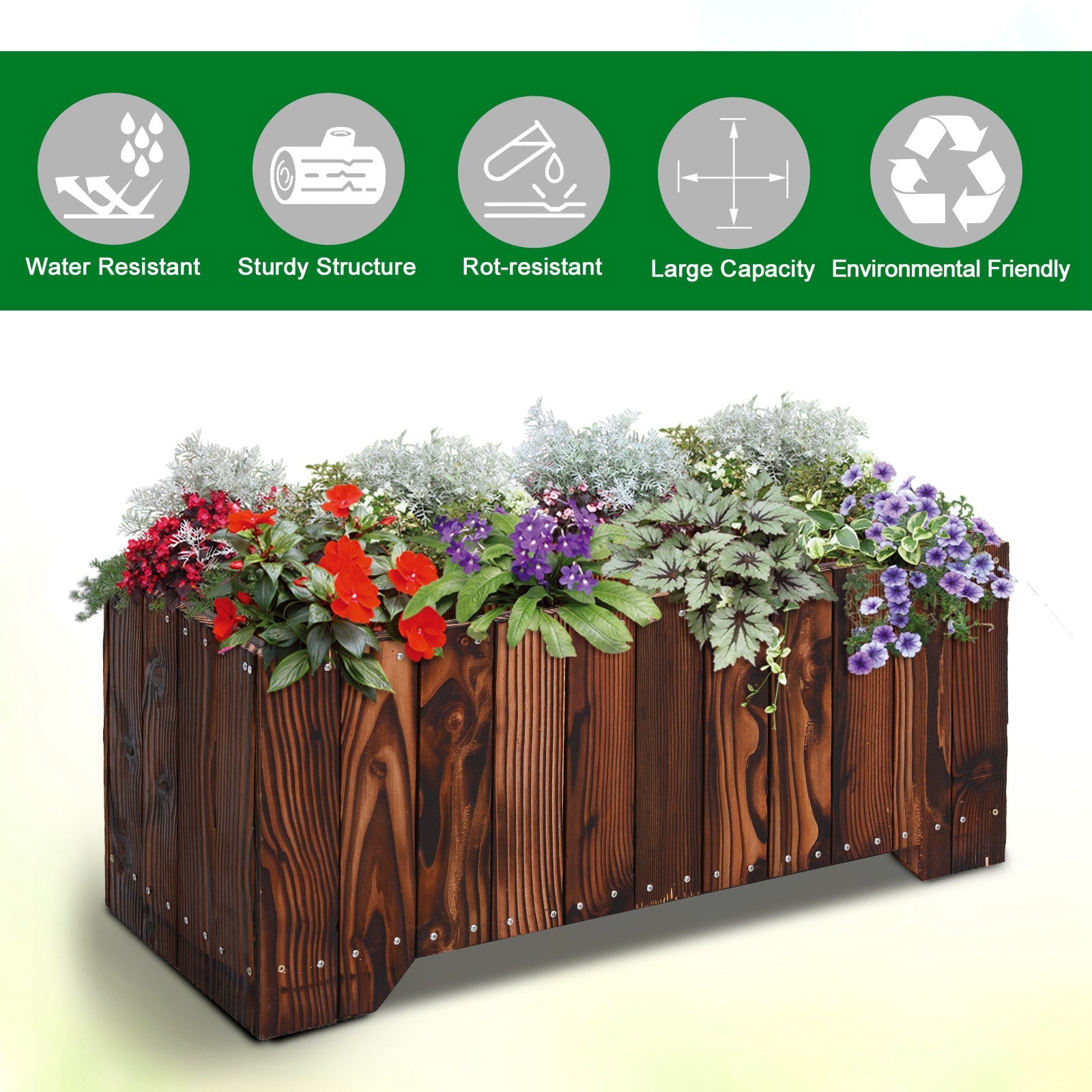 Outsunny Wooden Raised Garden Bed 37.5"x15" Outdoor Rectangular Planter Box for Vegetables Flowers Elevated Vegetable Planter