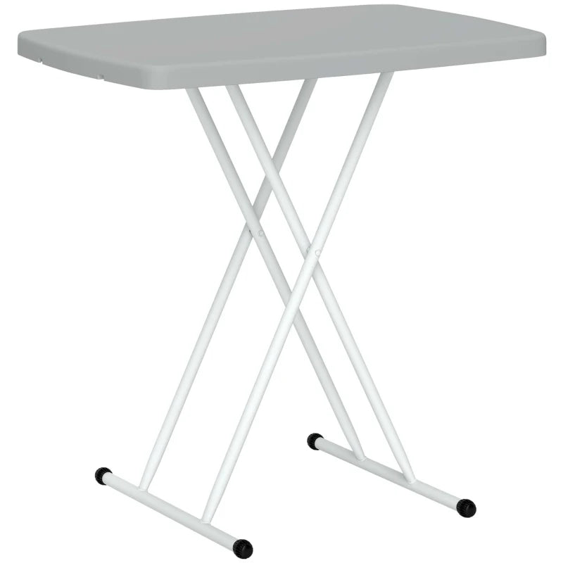 Portable Patio Side Table, Height Adjustable Outdoor Side Table, Folding Balcony Table with Metal Frame, Dark Grey