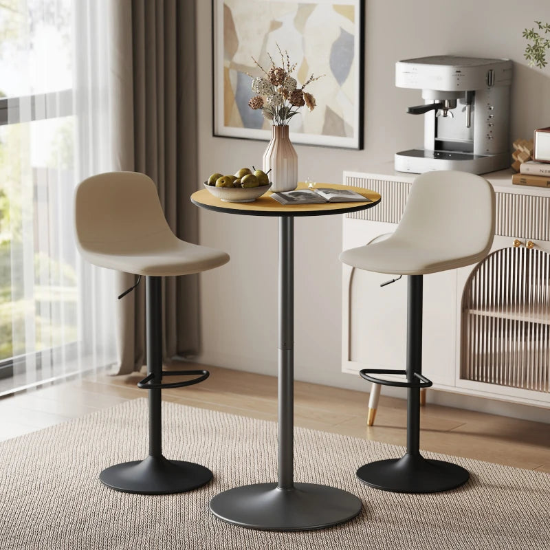 Round Table for 2, 40.2 Inch Bar Height Pub Table with Steel Frame, Non-Slip Base for Living Room, Kitchen, Natural Wood