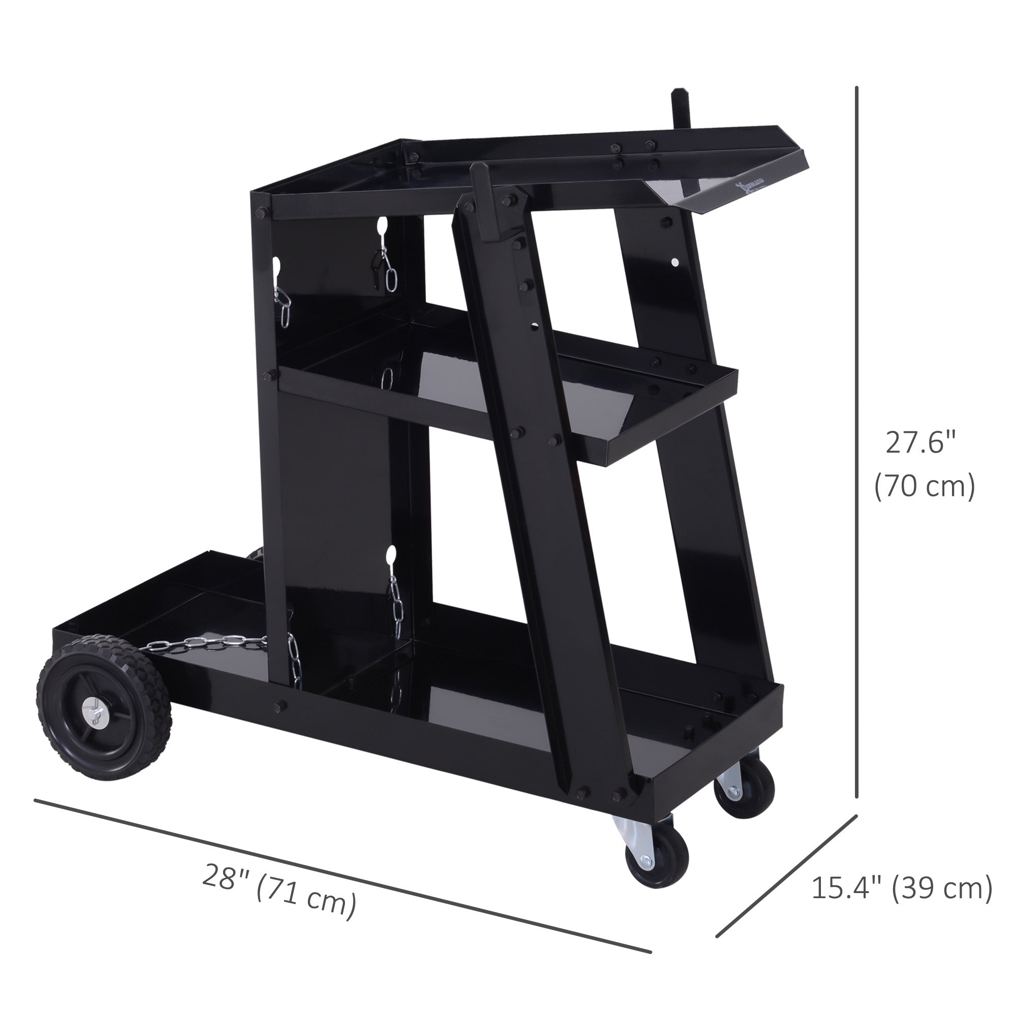 DURHAND Welding Workhorse: Heavy-Duty 3-Tier Welder Trolley Cart with Safety Chain, Black