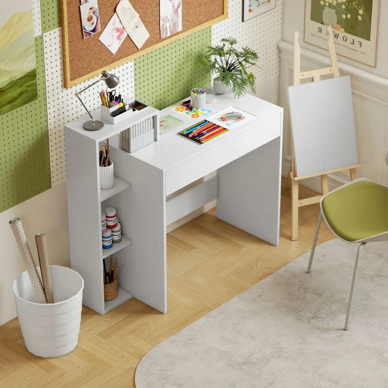 Desk with Storage, Computer Desk with 3 Open Shelves and Drawer White