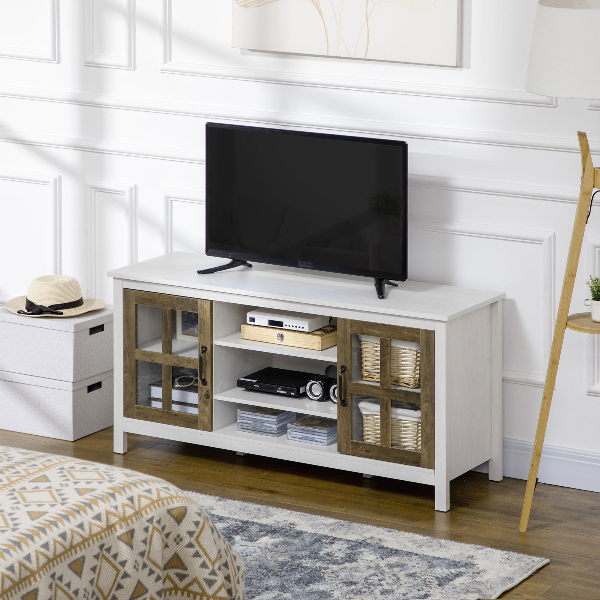HOMCOM TV Cabinet: For 55" TVs, White, Adjustable Shelves, Living Room Entertainment Center