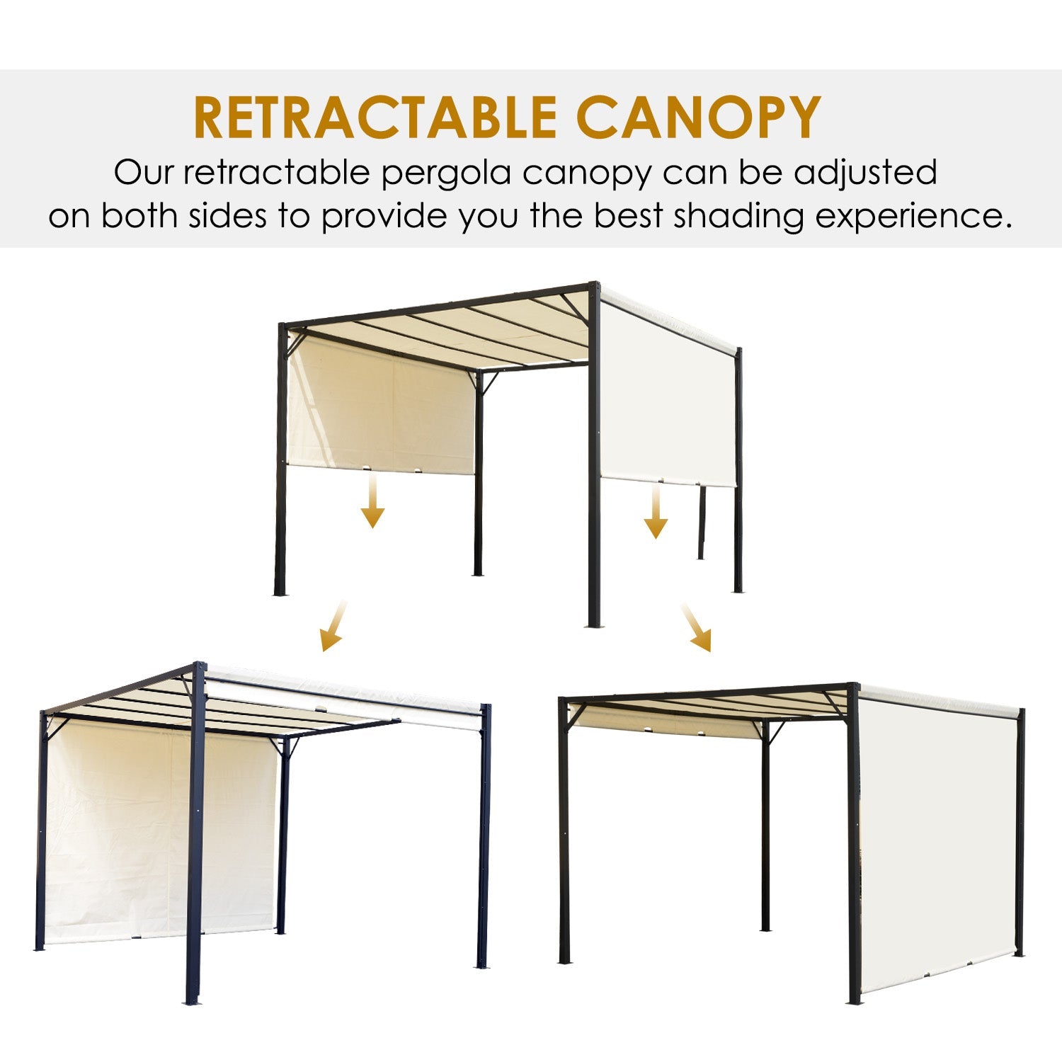 Outsunny 10'x10' Steel Pergola with Retractable Canopy Water Resistant Cream White