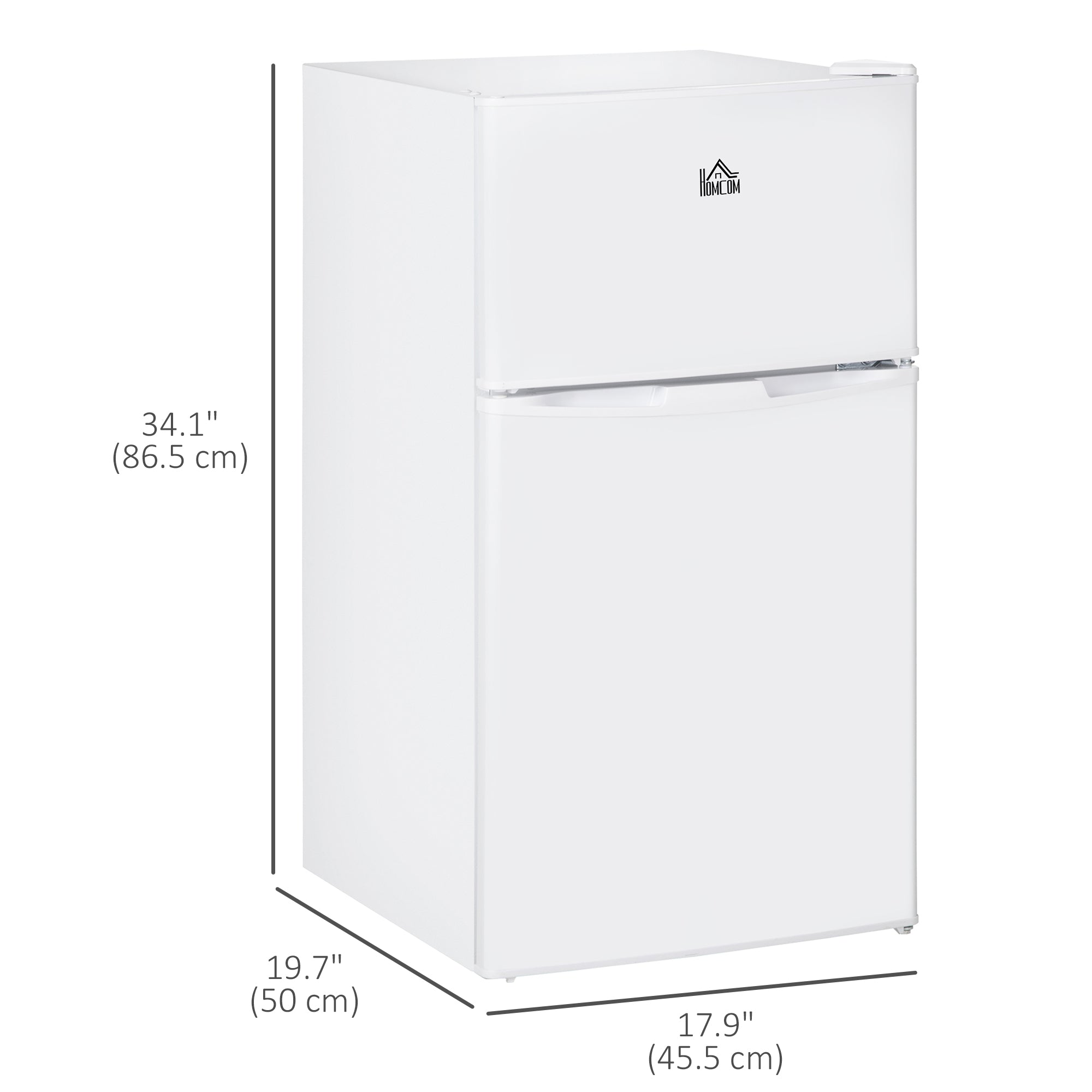HOMCOM 3.2 Cu.Ft Double Door Mini Fridge Home Compact Refrigerator with Freezer, Adjustable Shelf, Mechanical Thermostat, White