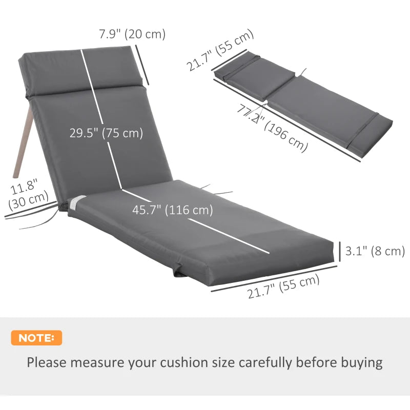 Outdoor Lounge Chair Cushion Set of 2, Non-Slip Chaise Lounge Cushions, Sun Lounger Pads, 77.2" x 21.7", Dark Grey