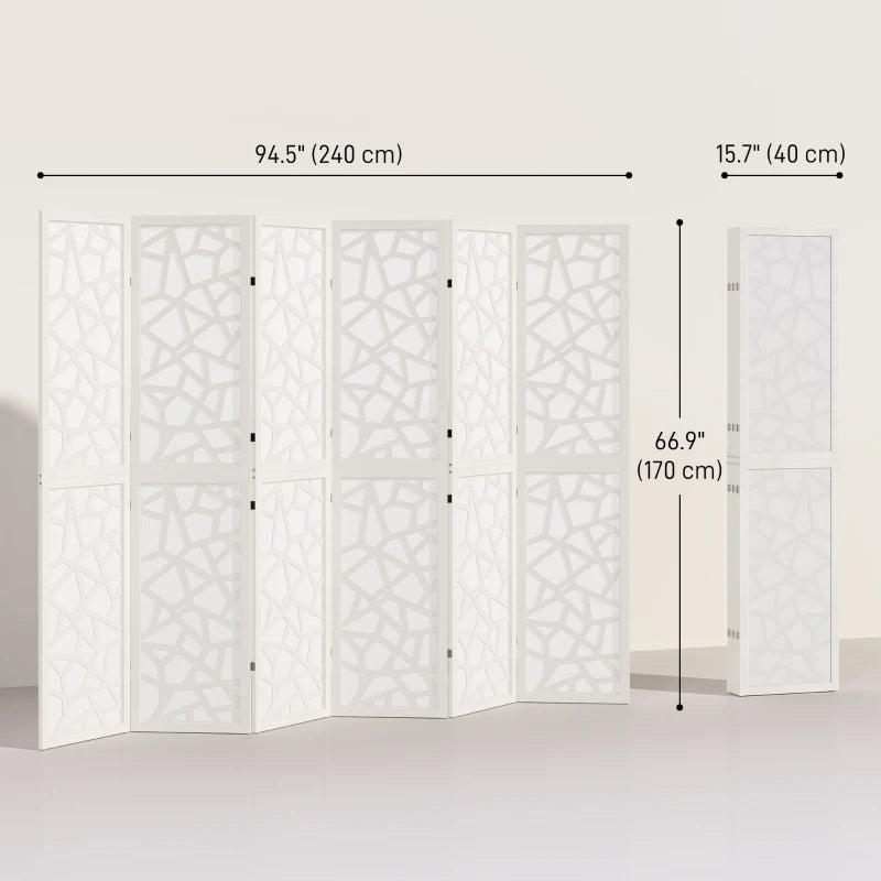 6 Panel Room Divider, 5.6 FT Lightweight Folding Privacy Screen with Geometric Pattern for Living Room, Bedroom, White