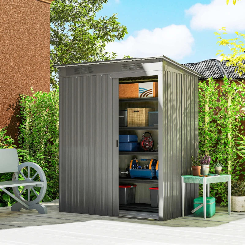 5.2' x 3.5' Outdoor Storage Shed, Easy to Assemble Metal Garden Shed, for Backyard, Lawn, Patio, Light Grey