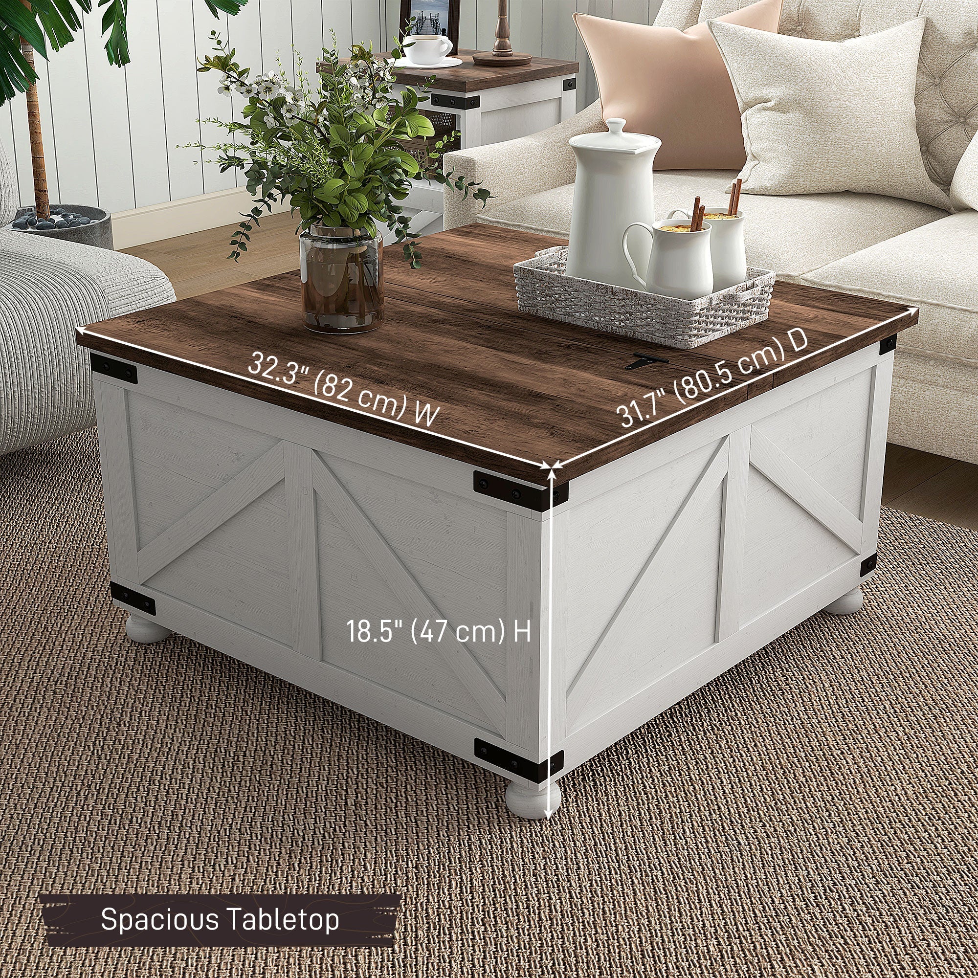 HOMCOM Coffee Table 32" Lift Top Flip-top Lids Farmhouse Hidden Compartments Living Room