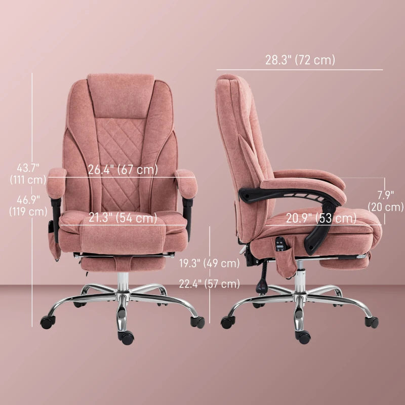 Massage Office Chair, Reclining Computer Chair with Adjustable Height and Footrest, Pink