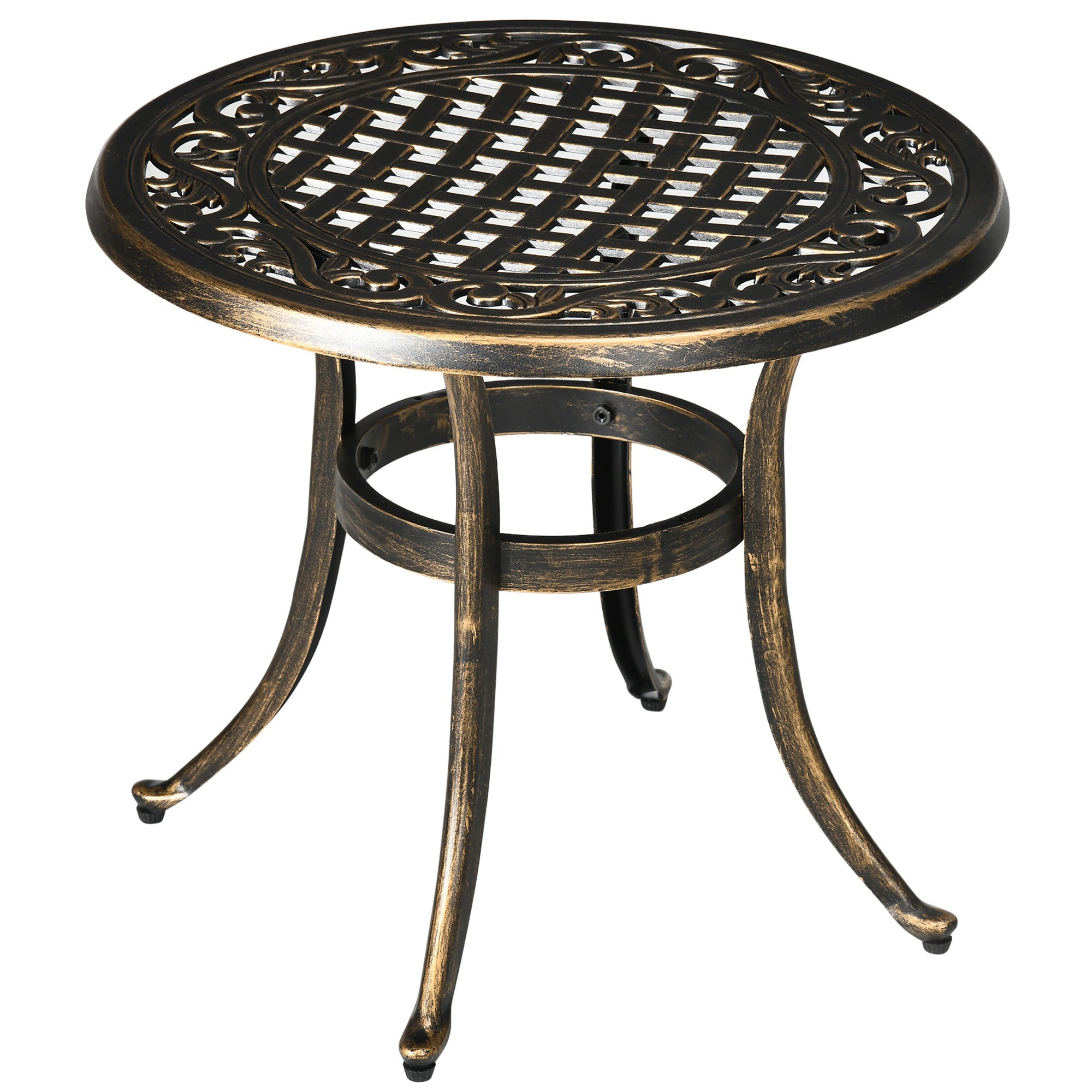 Outsunny Ф23.6" Round Outdoor Side Table Cast Aluminum Patio Coffee Desk Bronze