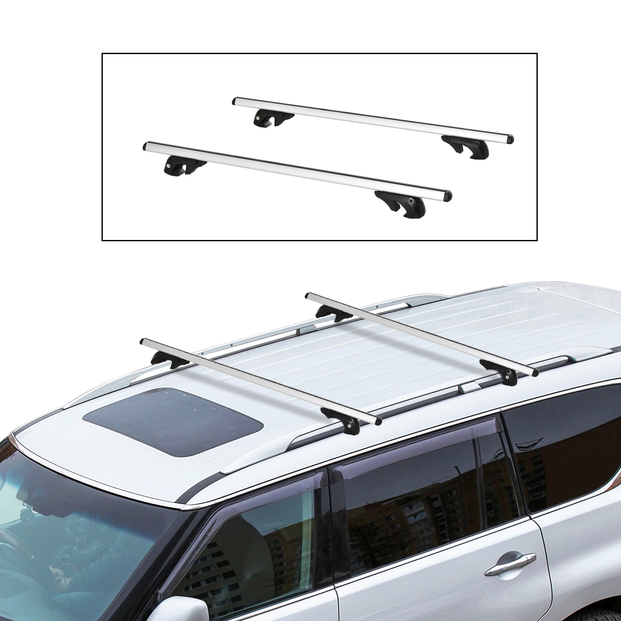 HOMCOM 2pc Roof Rack Car Roof Top Lockable Aluminum Cross Bars Adjustable Baggage Luggage Carrier, Silver (53")