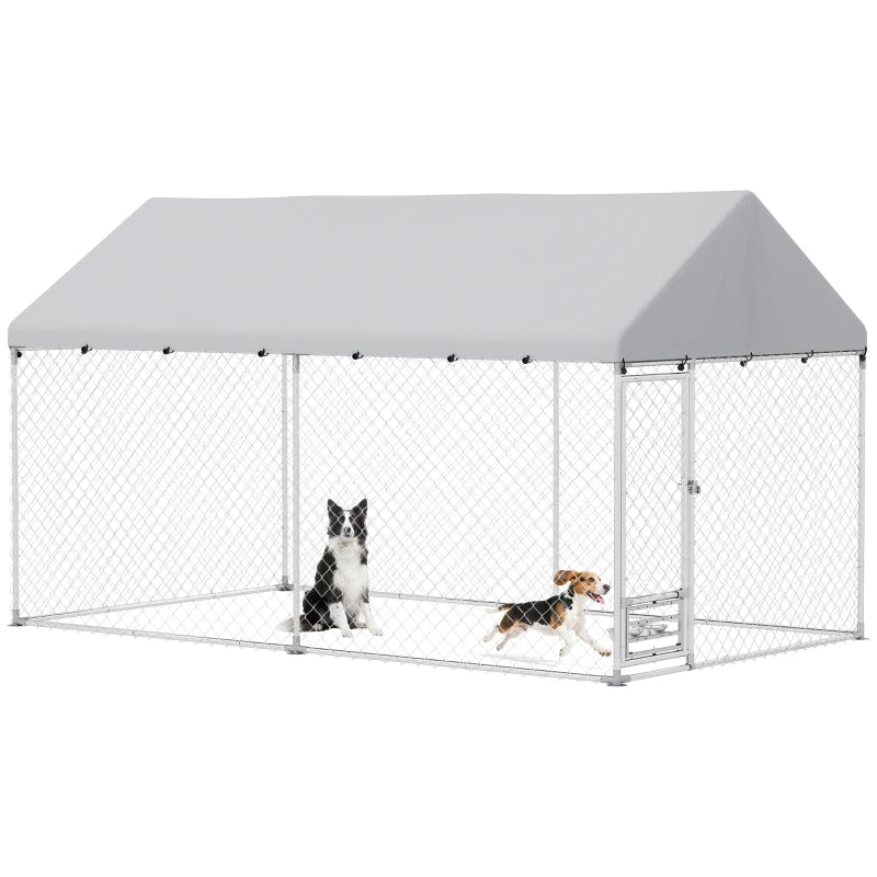 Outdoor Dog Run with Adjustable & Rotatable Bowls, Waterproof UV-Resistant Cover, Escape-Proof Lock, 13.1' x 7.5' x 7.5'