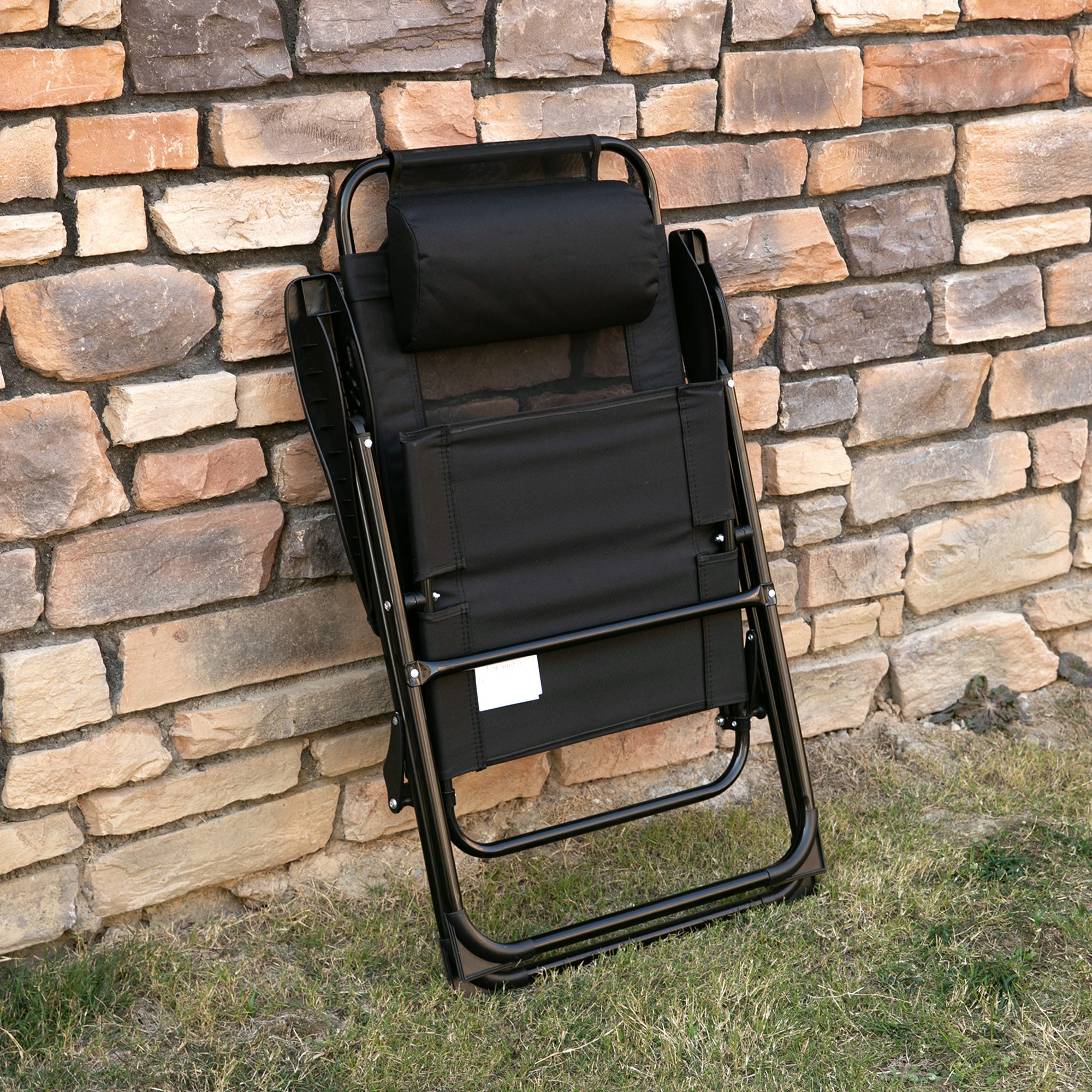 Outsunny Dual Camping Delight: Double Foldable Reclining Camping Chairs with Headrest, Black
