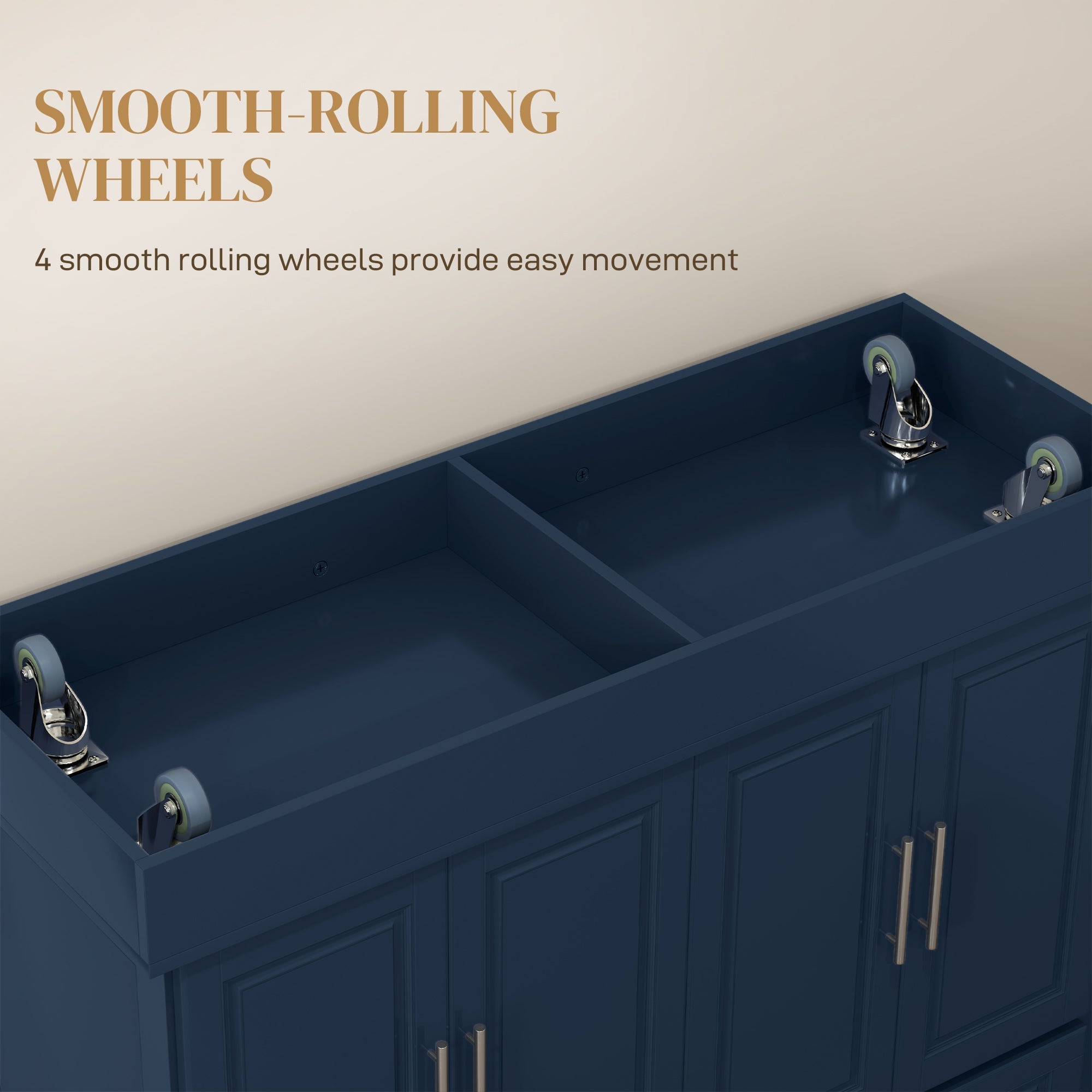 HOMCOM Rolling Kitchen Island with Storage and Stainless Steel Top, Kitchen Trolley with Drawers, Cabinets, Towel Rack, Blue