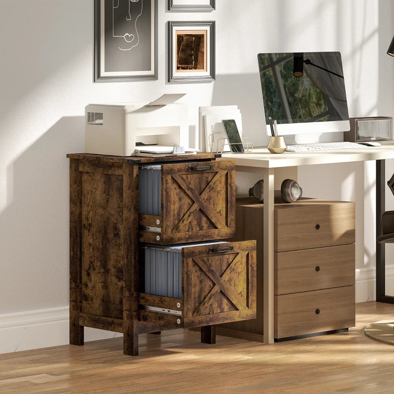 Vertical Filing Cabinet with 2 Drawers, Rustic Farmhouse Office Storage Cabinet for A4, Letter Size, Rustic Brown