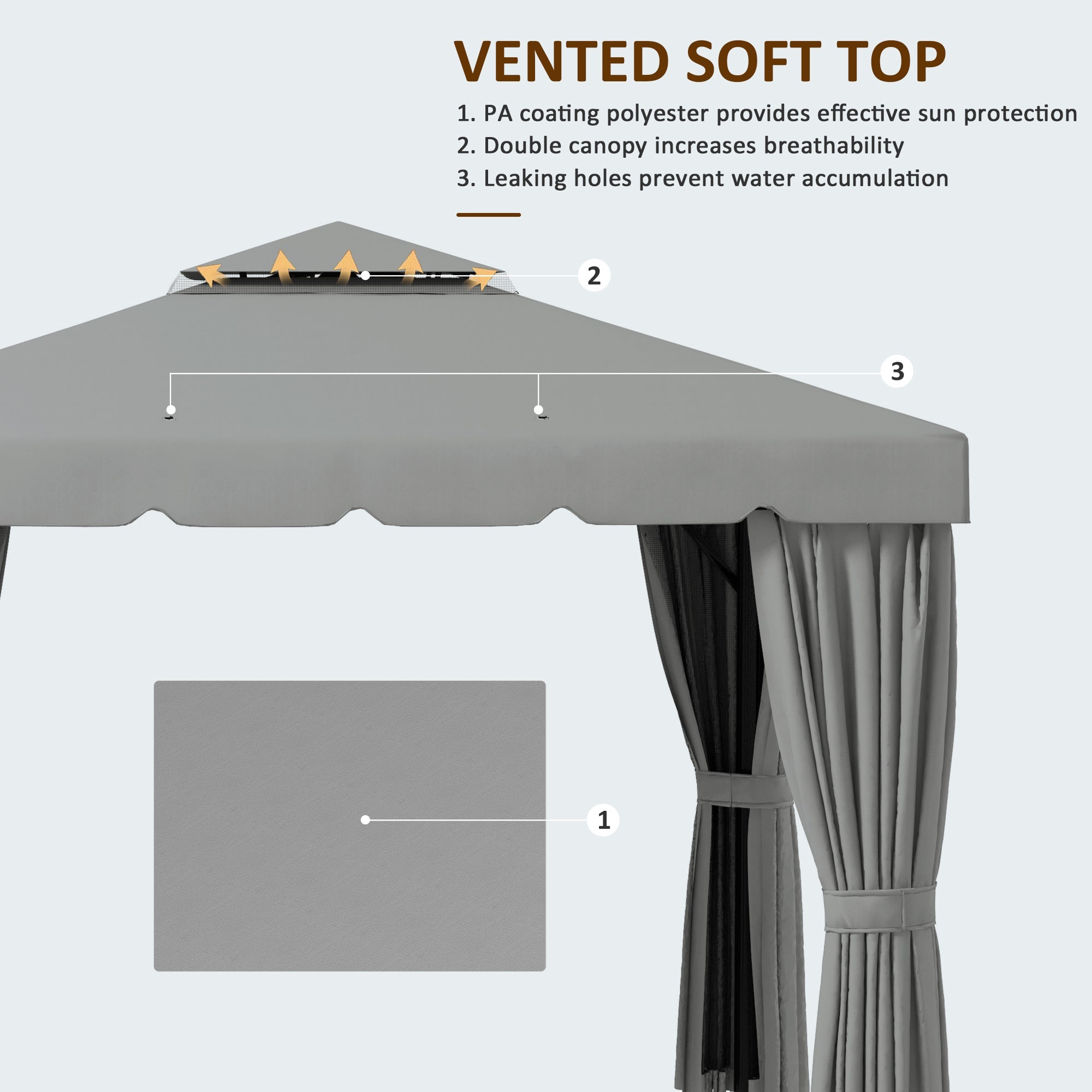 Outsunny 10' x 10' Outdoor Patio Gazebo Double Soft-top Garden Shelter with Curtains Mesh Screen Drapes Light Grey
