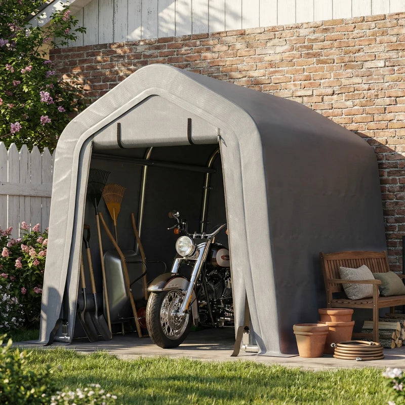 8' x 6' Carport with Sidewalls and Roll-up Door, Outdoor Storage Shelter for Motorcycle and Car, Dark Grey