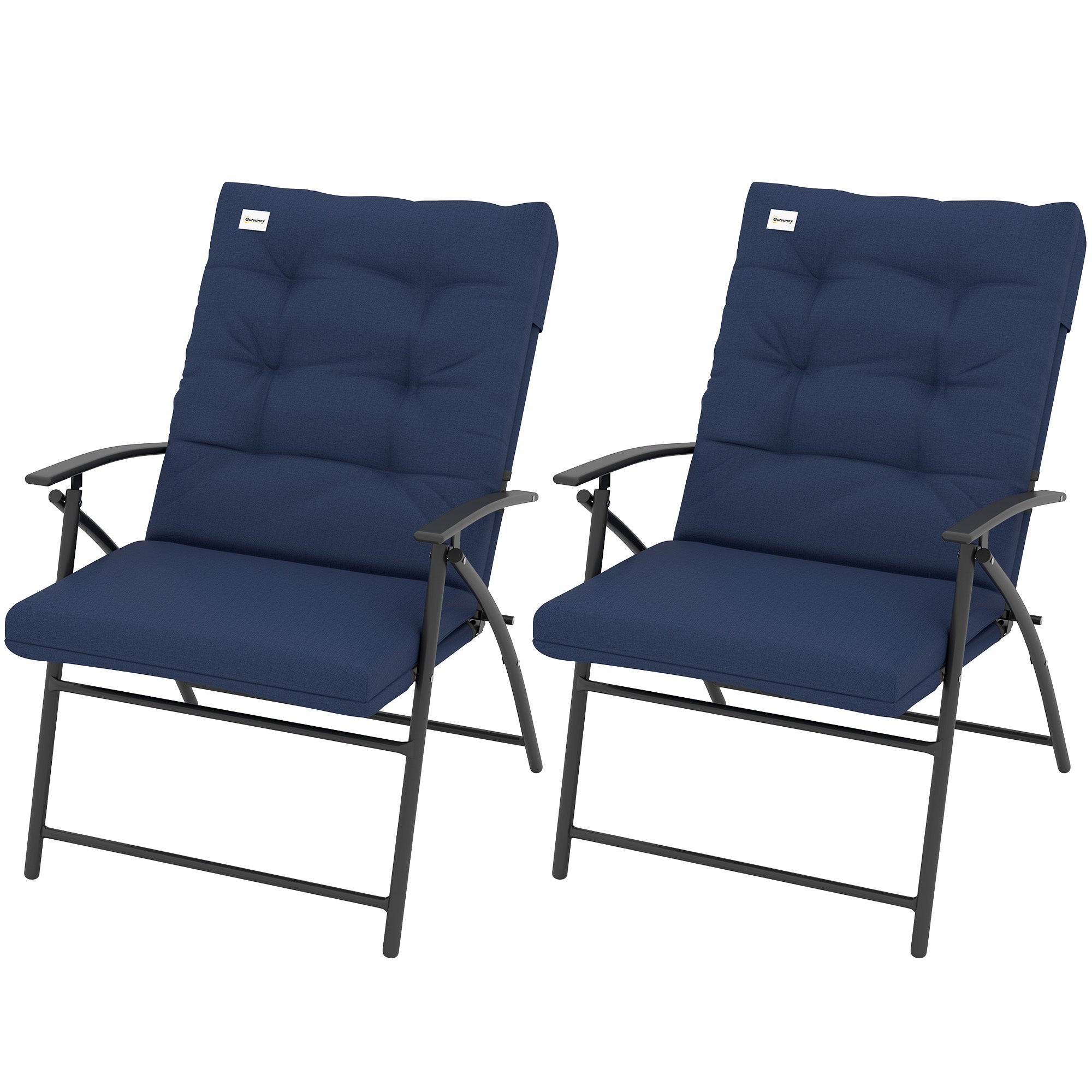 Outsunny Set of 2 Outdoor Folding Chairs with Adjustable Backrest, Padded Camping Chairs for Outdoor Events, Blue