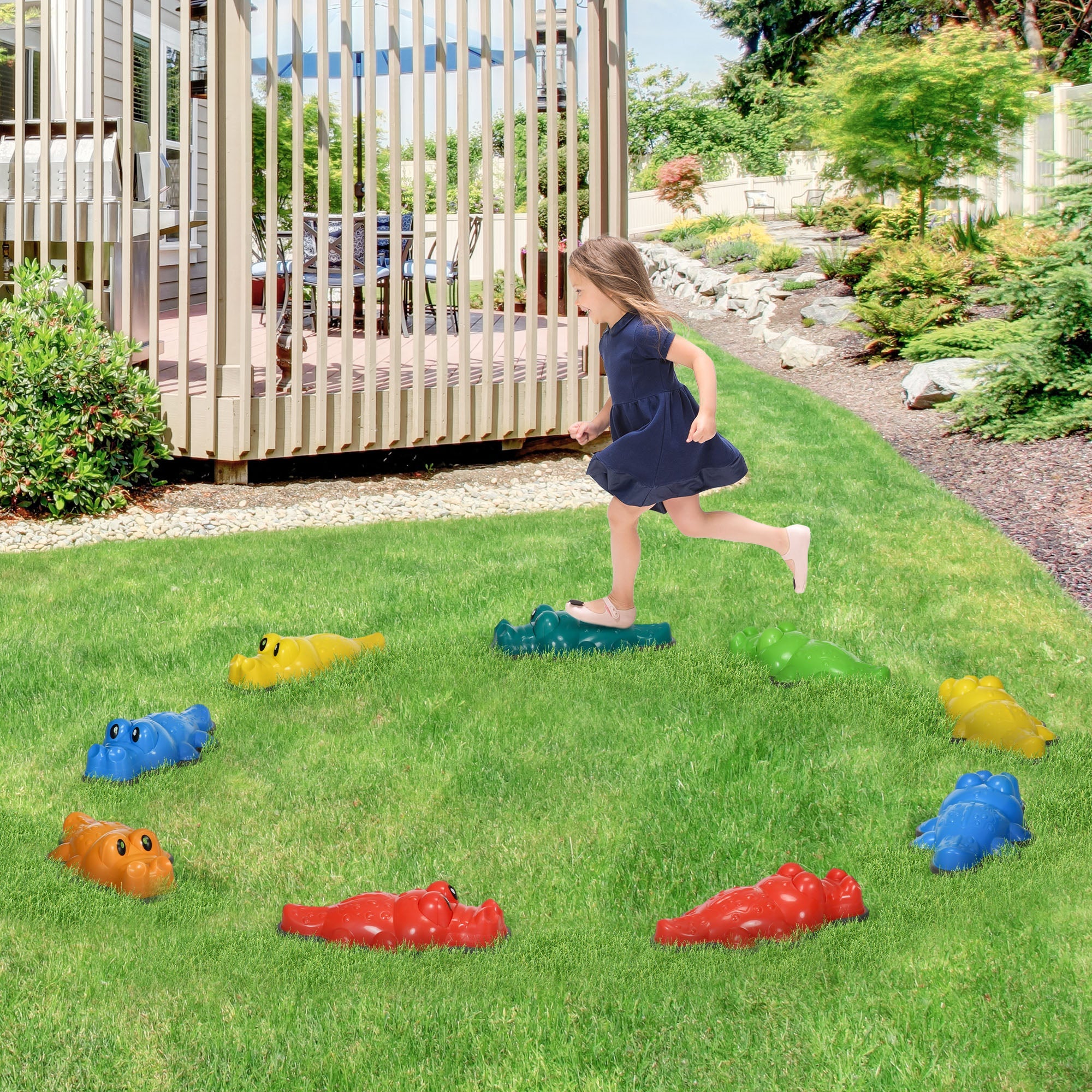 Outsunny 9pc Kids Balance Stepping Stones Anti-slip Edge Obstacle Course Play Equipment Indoor Outdoor Toys