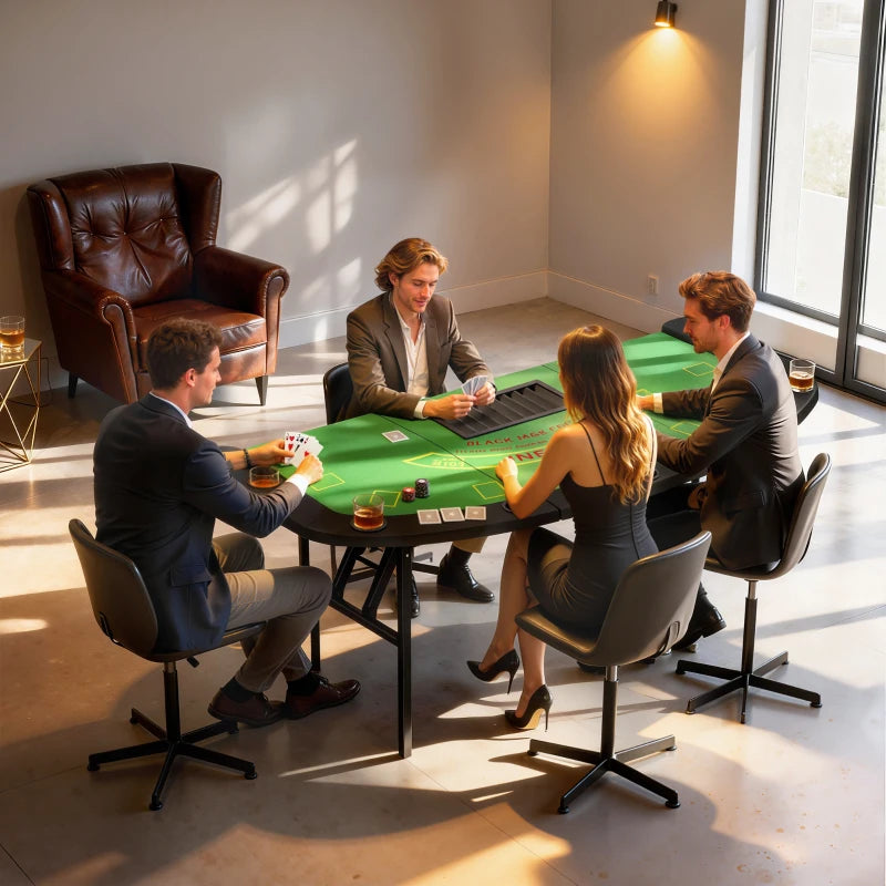 Soozier Poker Table Foldable, 72" 8 Player Casino Leisure Blackjack Texas Holdem Poker Table with 7 Cup Holders, Green