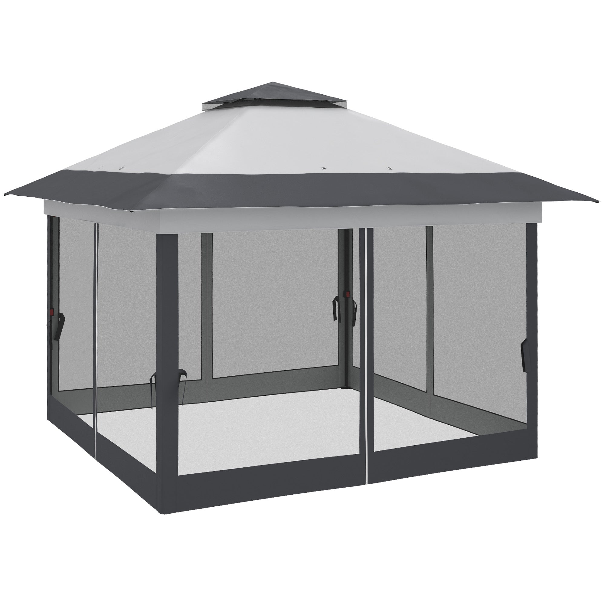 Outsunny 12' x 12' Foldable Pop-up Party Tent Instant Canopy Sun Shade Gazebo Shelter Steel Frame Oxford w/ Roller Bag, Grey