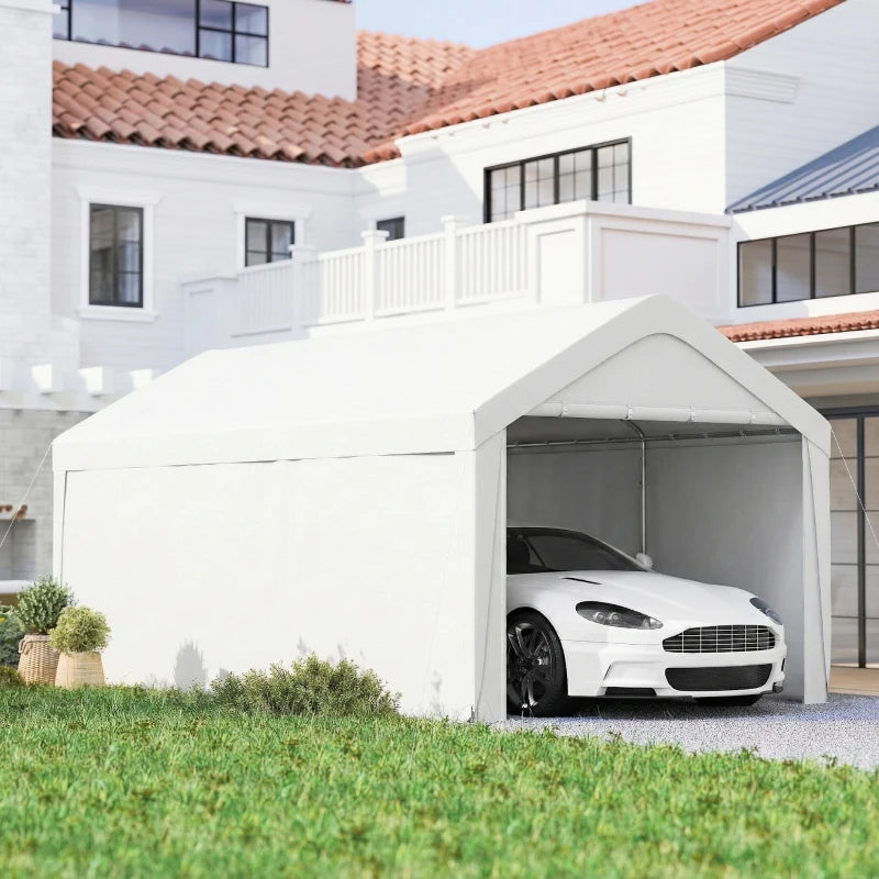 Carport, 10 x 20 ft Portable Garage with 2 Roll-Up Doors and Removable Sidewalls for Car, Truck, Boat, White