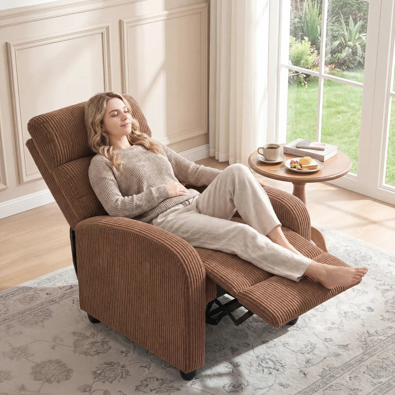 Corduroy Push Back Recliner Chair for Living Room & Home Theater – Manual Reclining Chair