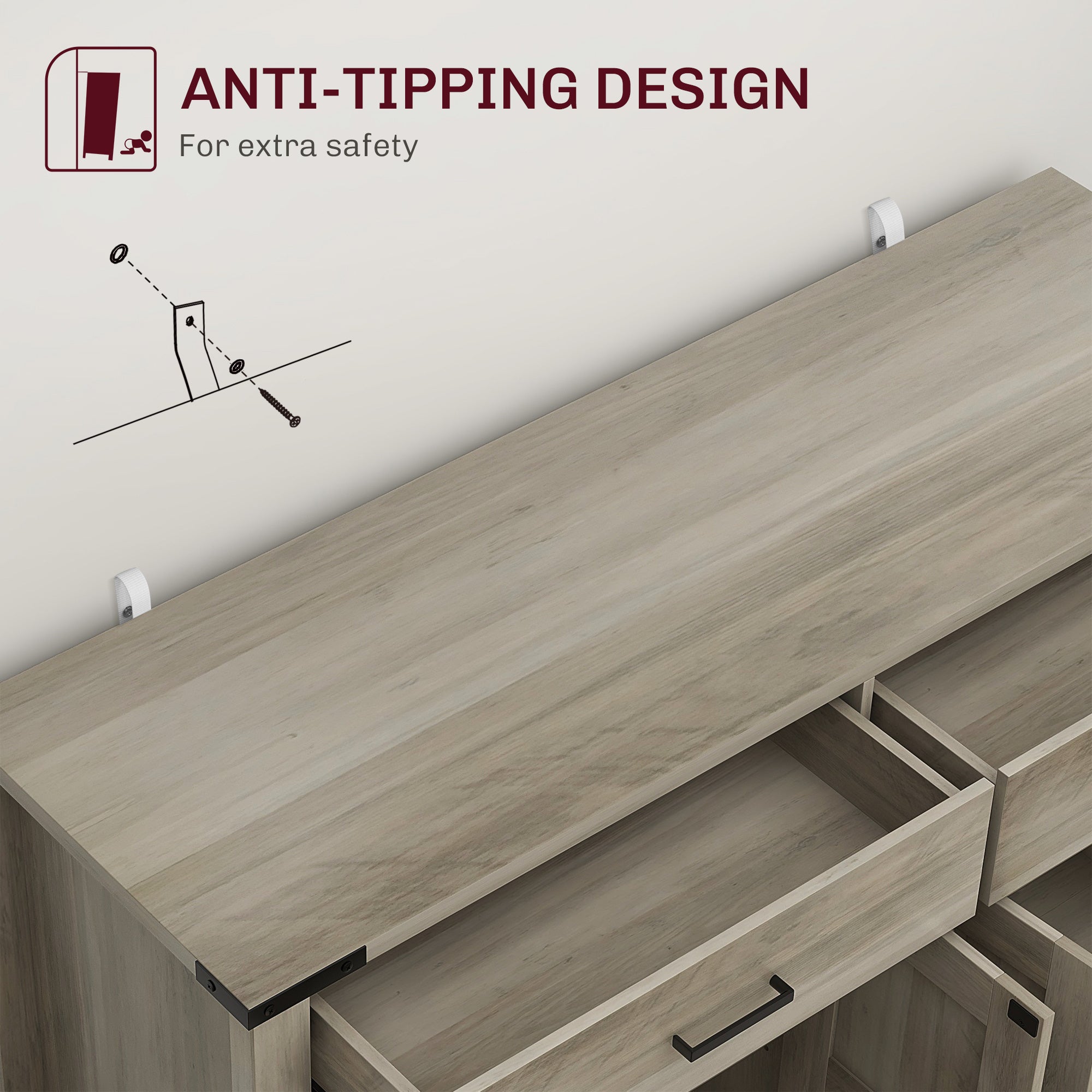 HOMCOM Farmhouse Buffet Cabinet Sideboard with 2 Drawers, 2 Storage Cabinets and Adjustable Shelves, Grey