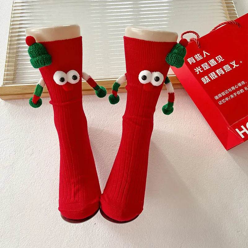 Cute Cartoon Christmas Socks Solid Cotton Middle-tube Stockings For Adults And Children