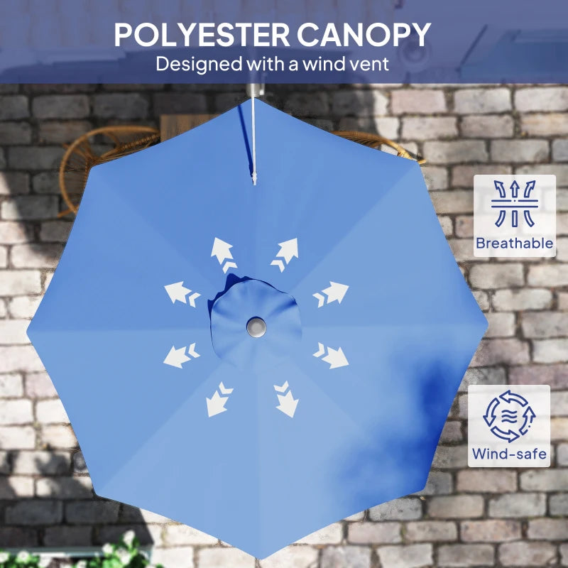 9.6 x 9.6 ft Wall Mounted Umbrella with Rotate, Patio Market Umbrella Parasol for Outdoor with Crank, Dark Blue