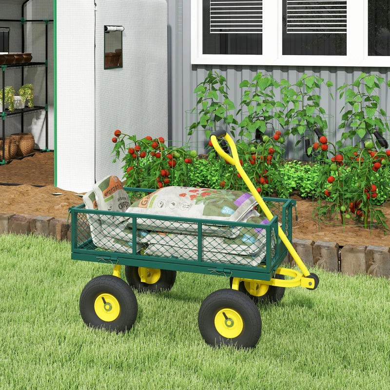 Garden Cart, Utility Wagon Cart with Removable Sides, Convert into Flatbed, 10" Wheels, 180° Rotating Handle, Green