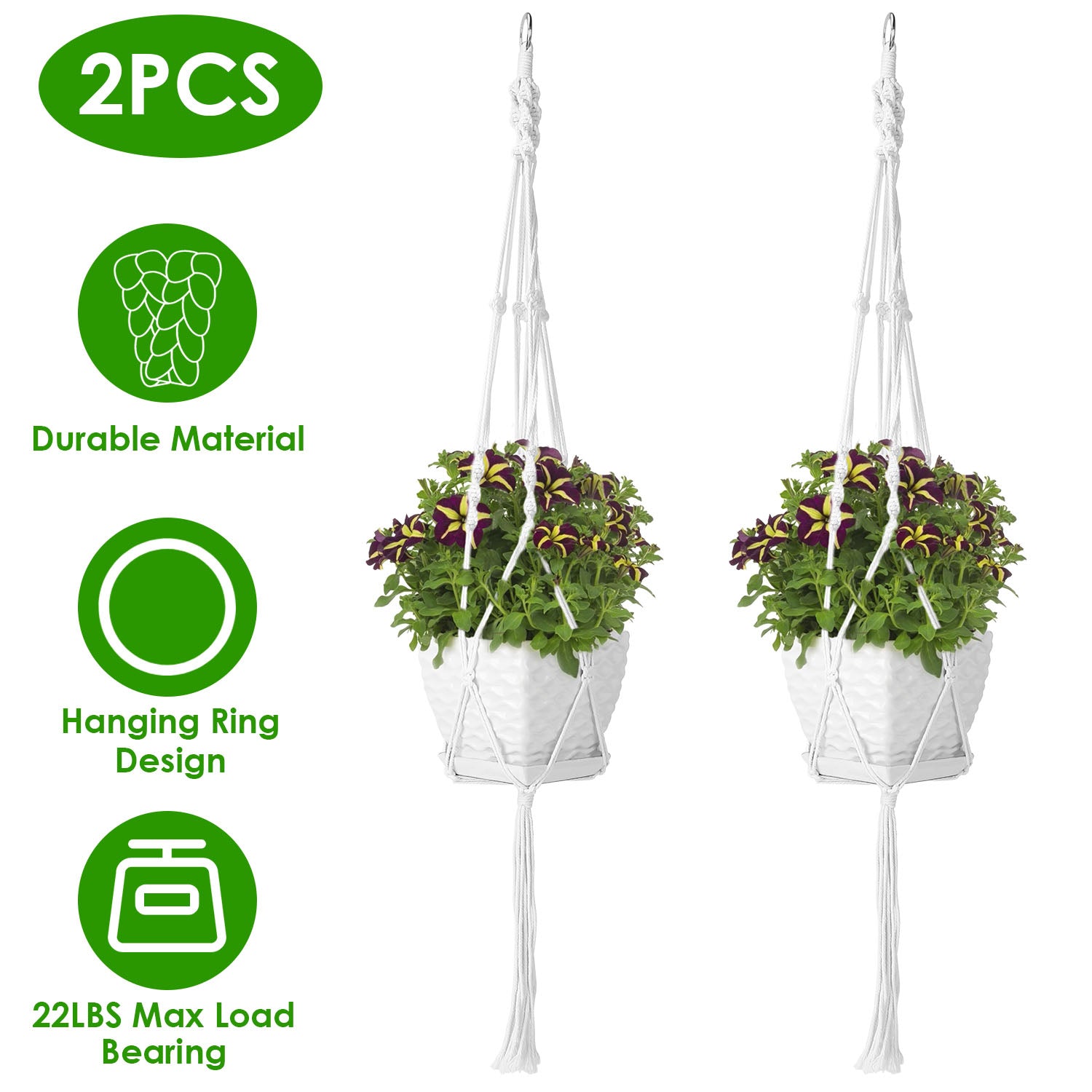 2Pcs Plant Hanger Flowerpot Net Bag 40in Cotton Rope Plant Hangers 4Legs Plant Hanger Fit For Round Or Square Plant Pot 4-11in