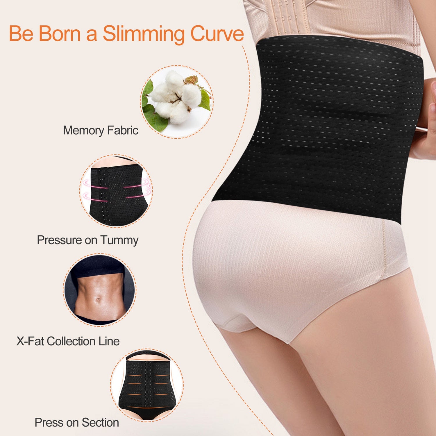 U-Shaped Slimming Waist Belt Body Abdominal Shapewear Memory Fabric Office Ladies Postpartum Mothers