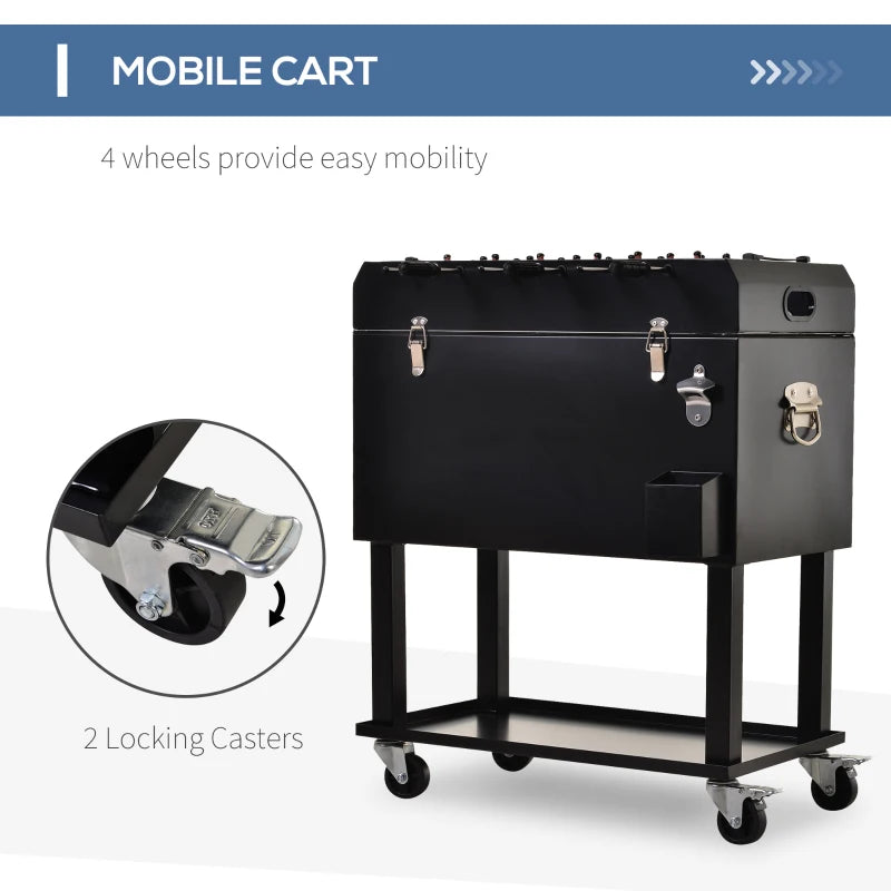 68QT Patio Cooler Ice Chest with Foosball Table Top, Portable Poolside Party Bar Cold Drink Rolling Cart on Wheels with Tray Shelf Black