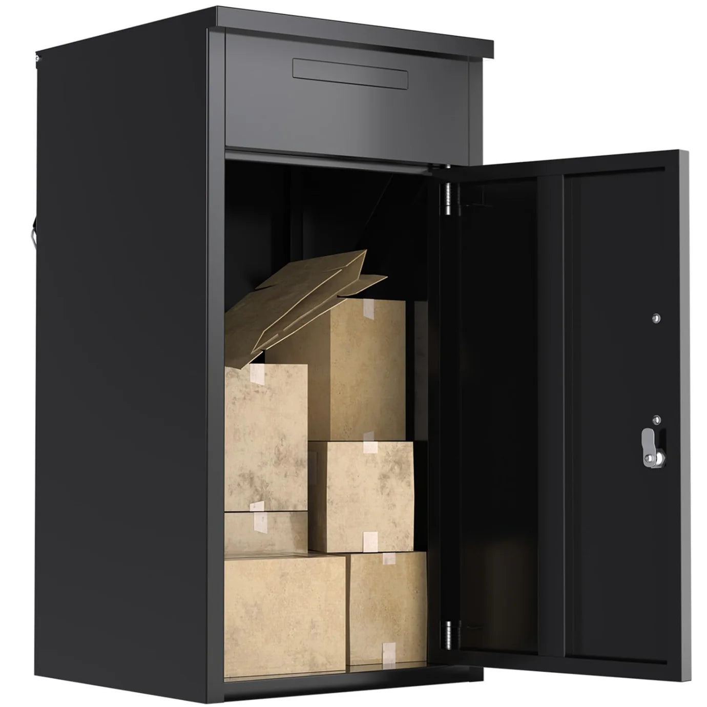 Lockable Package Delivery Box for Outside | Anti-Theft Parcel Drop Box, Weatherproof Galvanized Steel, Black