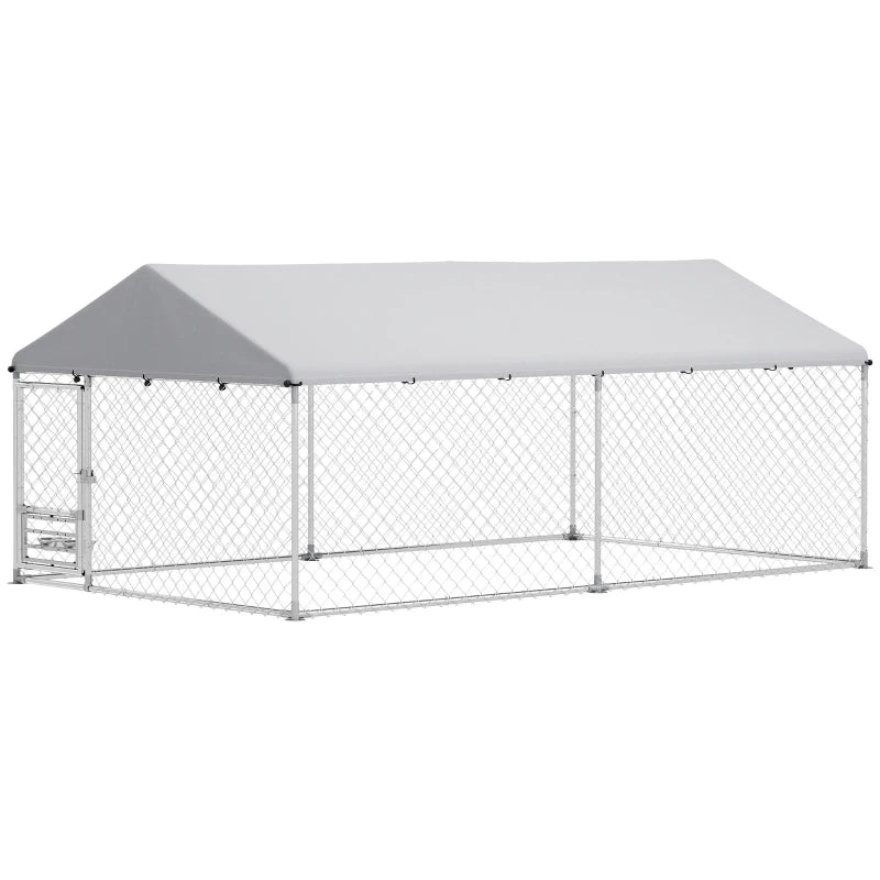 Outdoor Dog Run w/ Adjustable & Rotating Bowls, Water-Resistant UV-Resistant Cover, Secure Lock, 13.1' x 7.5' x 5.2'