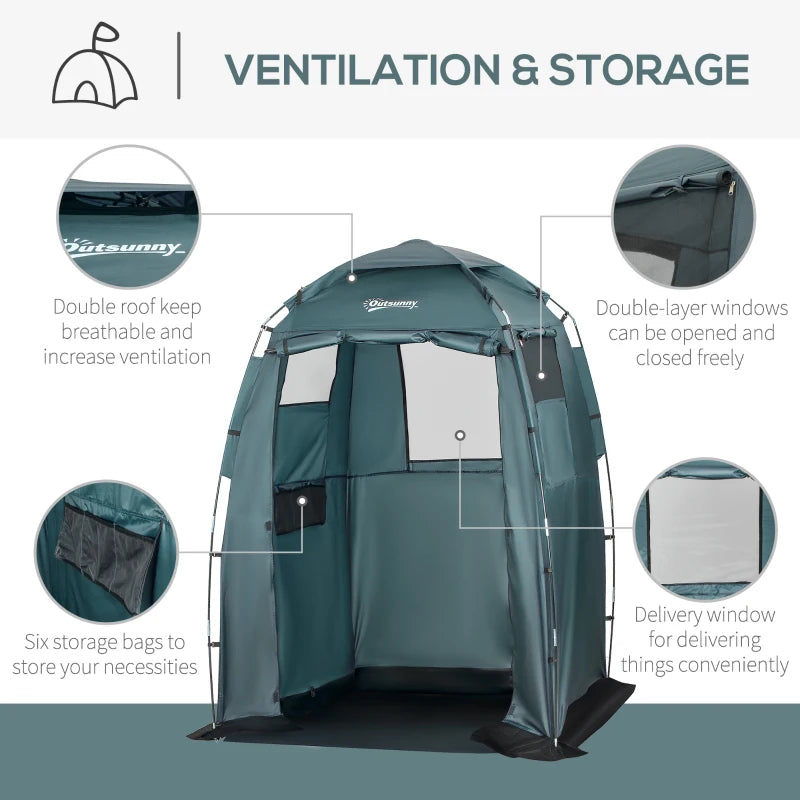 60" x 60" x 82" Shower Tent Extra Wide Changing Room Privacy Portable Camping Shelters with Windows & Floor Mat, Green