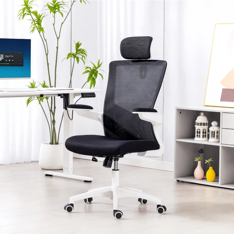 Ergonomic Office Chair, Swivel Desk Chair with Adjustable Lumbar Support, Headrest and Height, Flip-up Armrests, Black