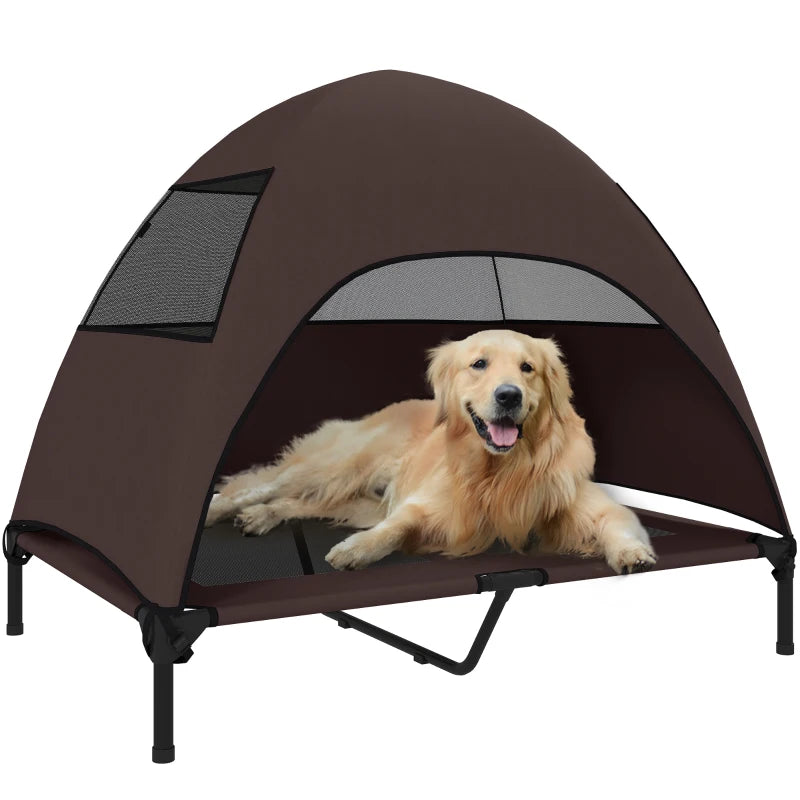 Elevated Dog Bed with Canopy Raised Dog Bed Washable Mesh Steel Frame 41.7" x 29.9" x 39" Coffee