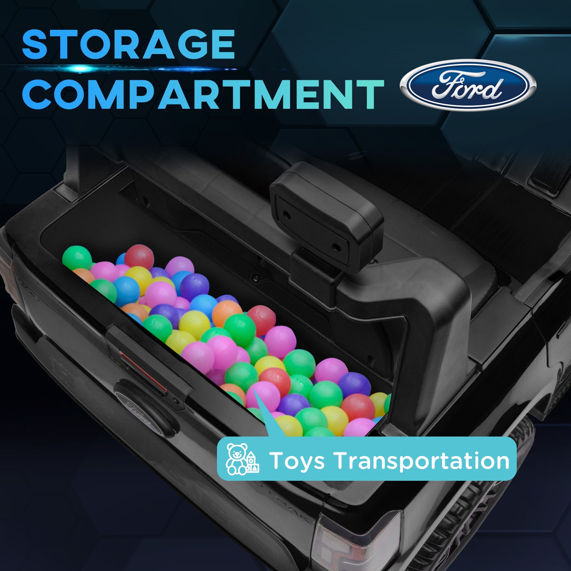 Qaba Ford Ranger Licensed 12V Ride on Car Battery Powered Kids Truck w/ Rear Storage Remote, Spring Suspension, Grey