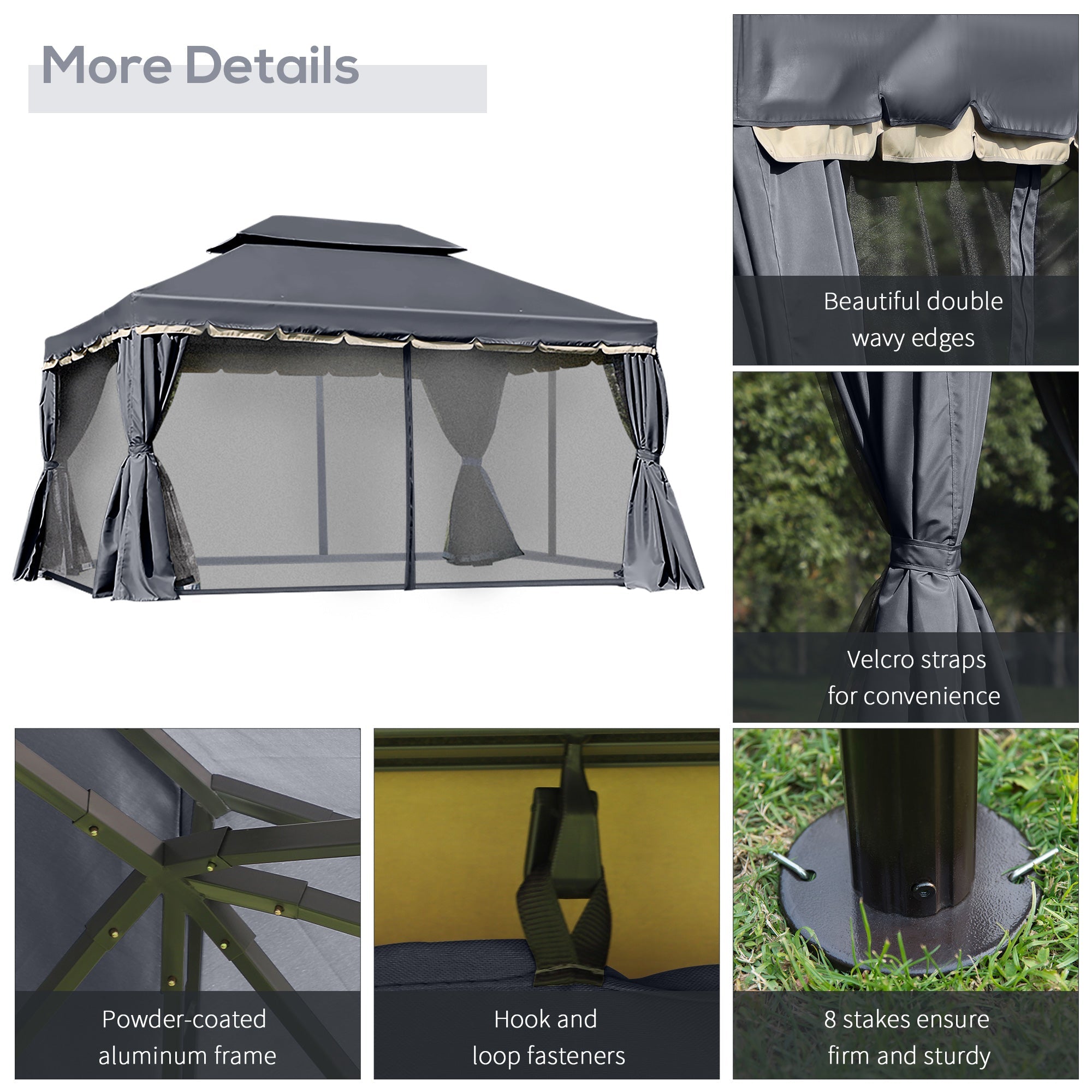 Outsunny Outdoor Patio Gazebo 13x10ft Canopy 2-Tier Roof Vented Mesh Sidewall Aluminum Frame Black