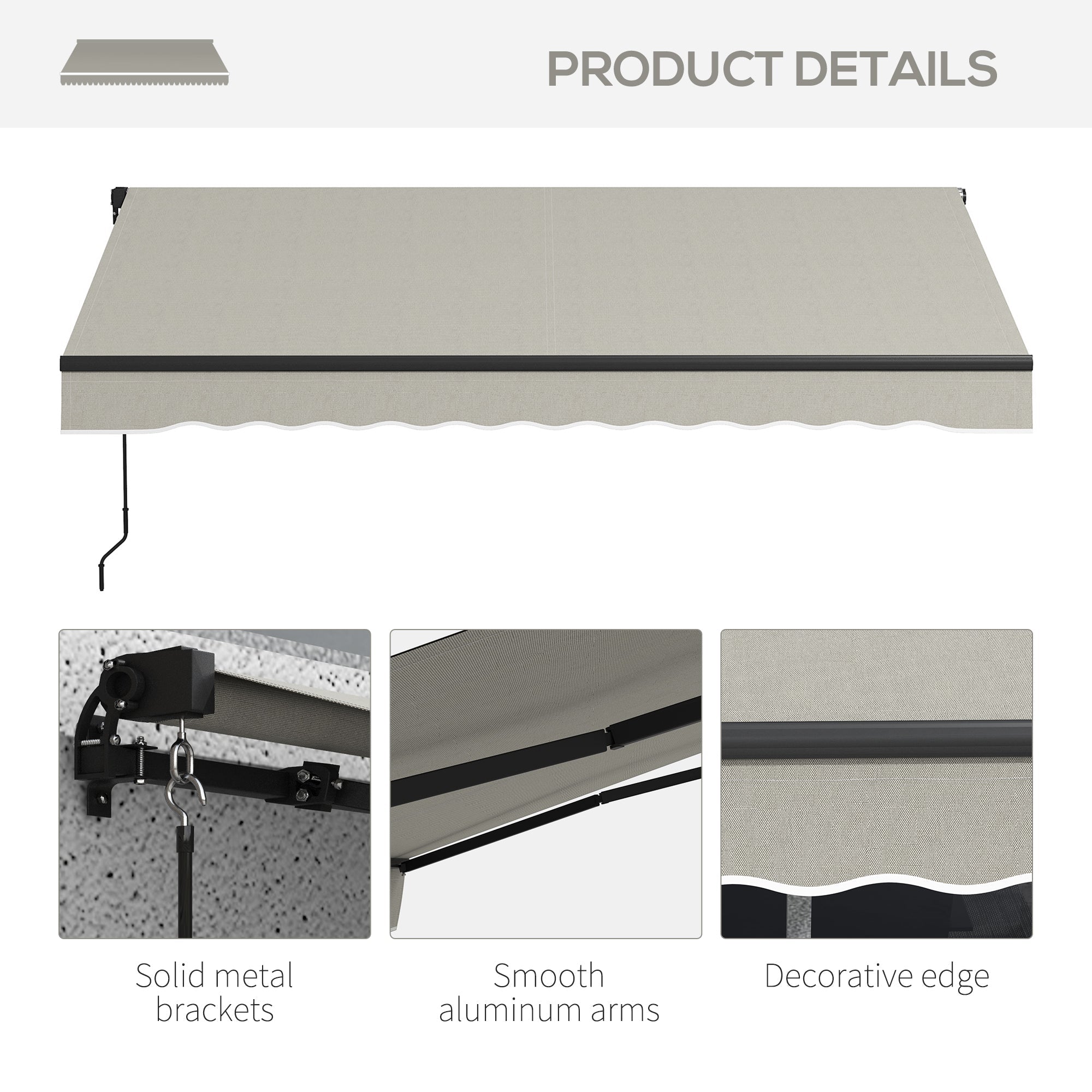 Outsunny Retractable Awning 10' x 8' 280gsm UV Resistant Sunshade Shelter Deck Balcony Yard Light Grey