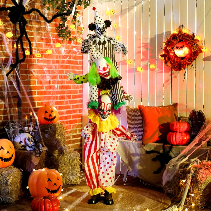 Outsunny Life-Size Stackable Animated Clown – Red Light-Up Eyes, Sound Activated Halloween Decoration