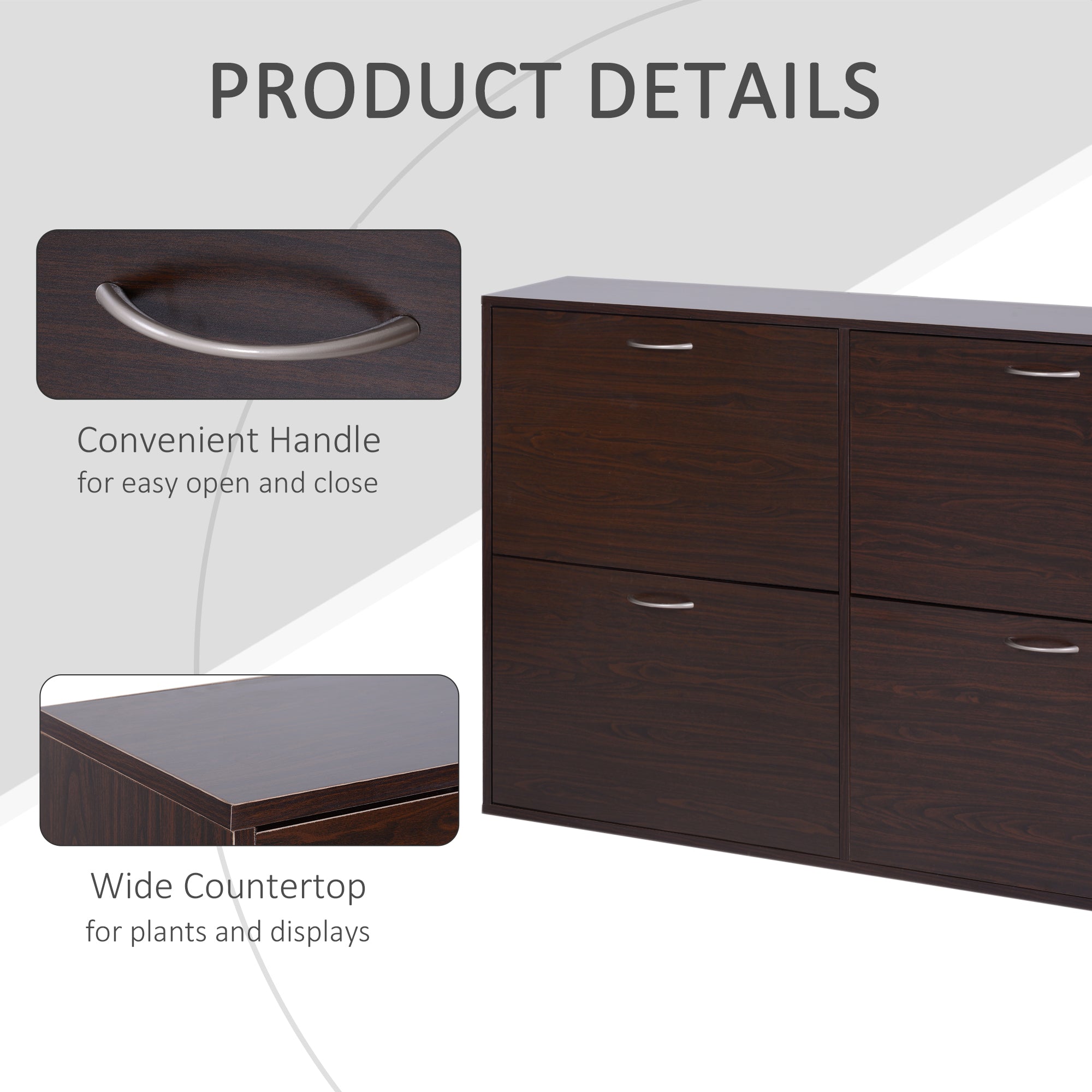 HOMCOM Wooden Shoe Storage Cabinet with 4 Flip Down Drawers, Entryway Shoe Shelf Organizer in Rich Brown