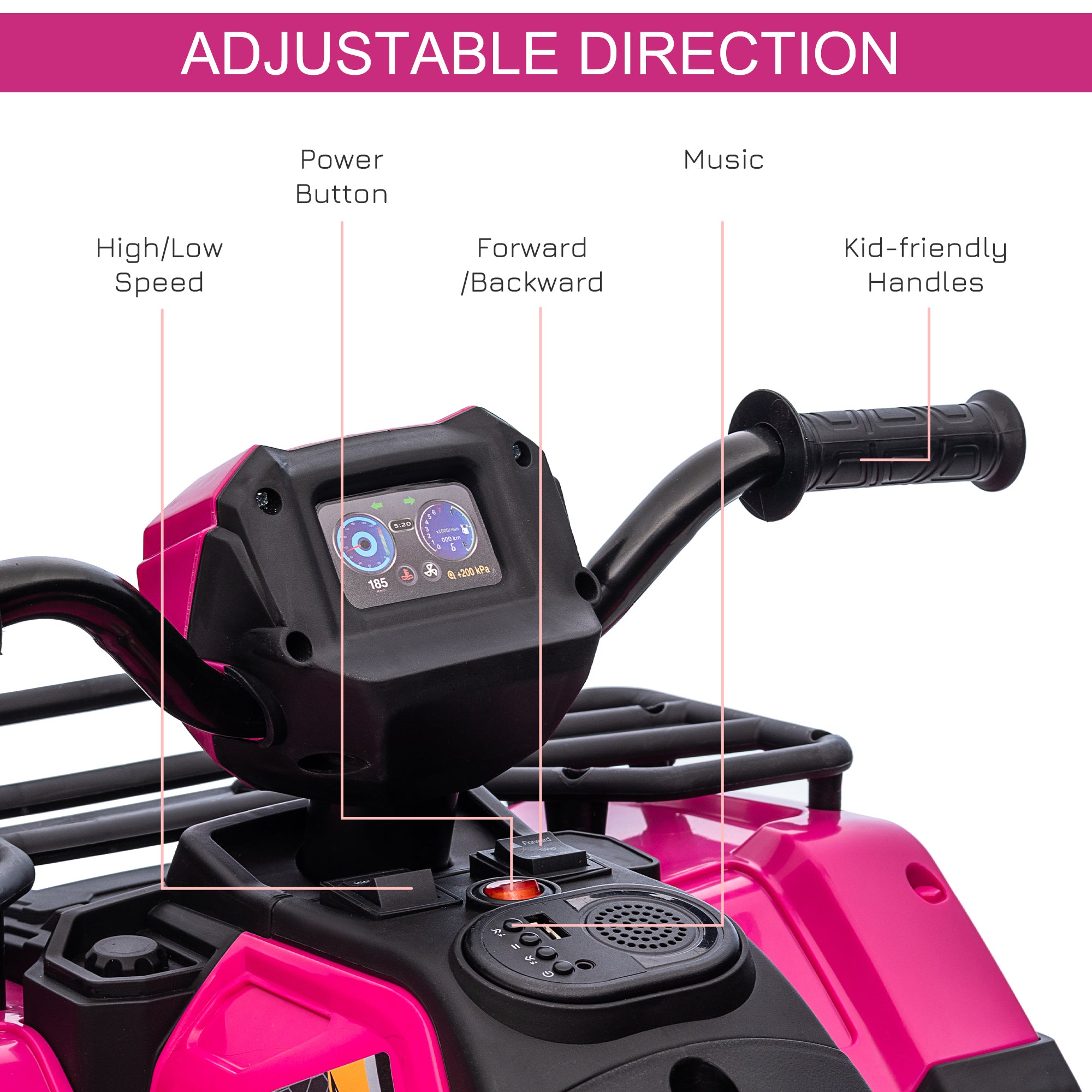 Aosom Kids ATV: 12V, 4 Wheeler Quad, Battery Powered, Music, LED Lights, Treaded Tires, 3-5 Years, Pink